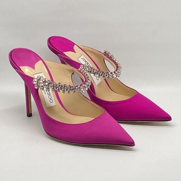 Jimmy Choo Bing 100 Satin Mules With Crystal Strap size 37 - Picture 1 of 13